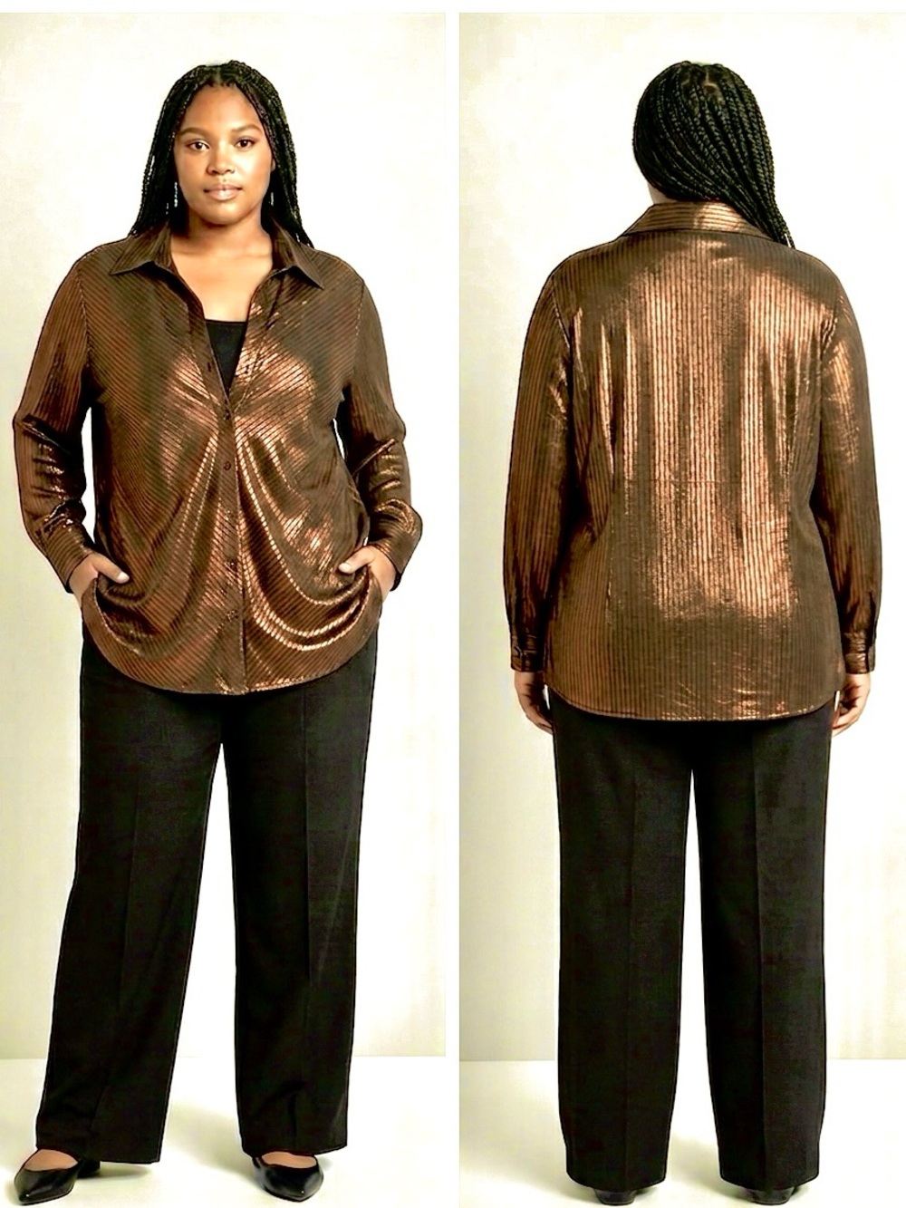 Blue Diamond Metallic Bronze Long-Sleeve Button Shirt Jacket